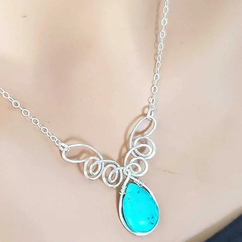 Handcrafted Sterling Silver Wire Wrapped Turquoise Drop Necklace – Montana USA Made Alexa Martha Designs  Necklace