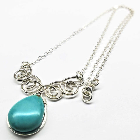 Handcrafted Sterling Silver Wire Wrapped Turquoise Drop Necklace – Montana USA Made Alexa Martha Designs  Necklace