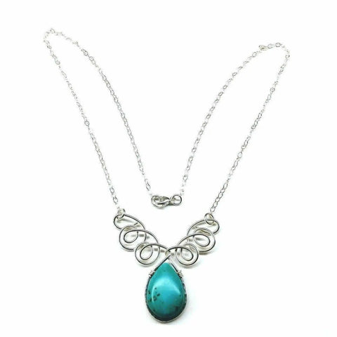 Handcrafted Sterling Silver Wire Wrapped Turquoise Drop Necklace – Montana USA Made Alexa Martha Designs  Necklace