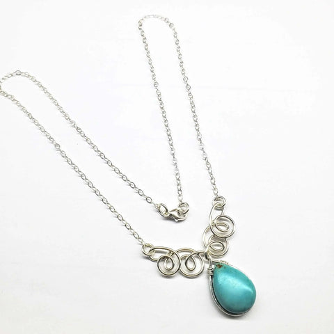 Handcrafted Sterling Silver Wire Wrapped Turquoise Drop Necklace – Montana USA Made Alexa Martha Designs  Necklace