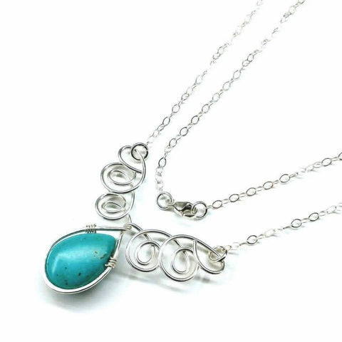 Handcrafted Sterling Silver Wire Wrapped Turquoise Drop Necklace – Montana USA Made Alexa Martha Designs  Necklace