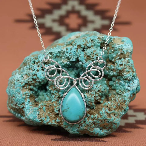 Handcrafted Sterling Silver Wire Wrapped Turquoise Drop Necklace – Montana USA Made Alexa Martha Designs  Necklace