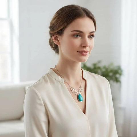 Handcrafted Sterling Silver Wire Wrapped Turquoise Drop Necklace – Montana USA Made Alexa Martha Designs  Necklace
