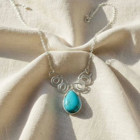 Handcrafted Sterling Silver Wire Wrapped Turquoise Drop Necklace – Montana USA Made Alexa Martha Designs  Necklace