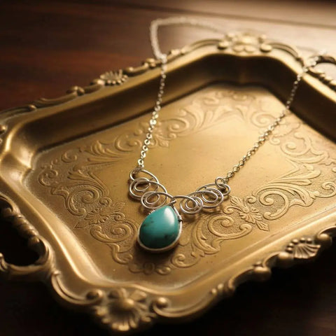 Handcrafted Sterling Silver Wire Wrapped Turquoise Drop Necklace – Montana USA Made Alexa Martha Designs  Necklace