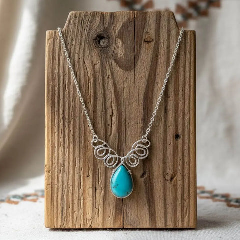 Handcrafted Sterling Silver Wire Wrapped Turquoise Drop Necklace – Montana USA Made Alexa Martha Designs  Necklace