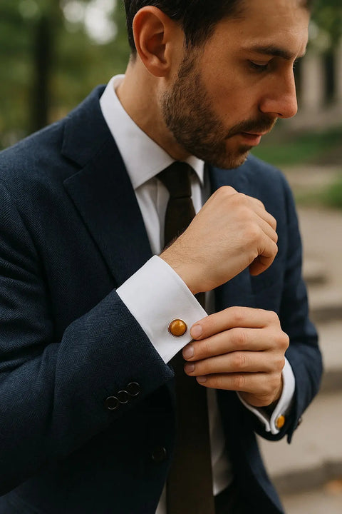 Handcrafted Stone Stainless Steel Cufflinks – Polished Non Tarnish Finish | Made in USA Michelle Marie Boutique  Cuff links