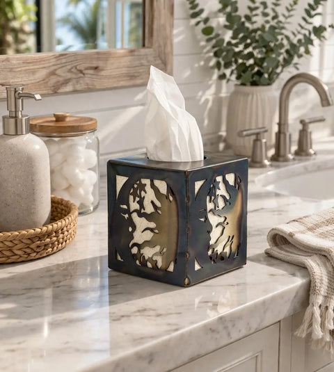 Handcrafted Sun and Moon Tissue Box Cover – Artistic Home Accent Decor | Made in USA Knights Home Decor  item