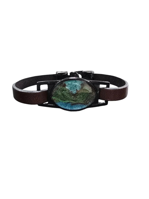 Handcrafted Teal Green Black Mountain Resin Leather Bracelet – Adjustable 7 to 9 Inch Band | Made in USA Michelle Marie Boutique  Bracelets