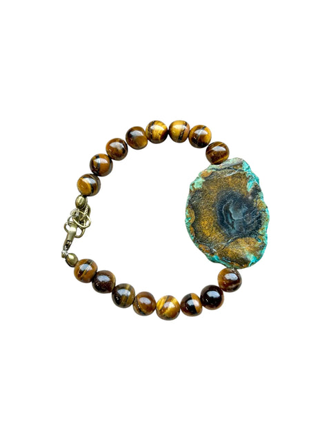 Handcrafted Tiger's Eye And Turquoise Agate Beaded Bracelet – Adjustable Stretch Design | Made In USA Michelle Marie Boutique  Bracelets