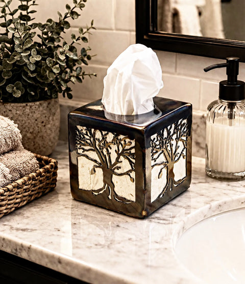 Handcrafted Tree of Life Tissue Box Cover – Rustic Home Decor Accent | Made in USA by Veteran Family Business Knights Home Decor  item