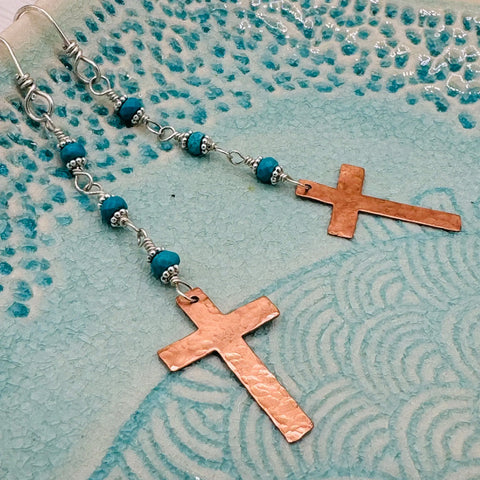 Handcrafted Turquoise and Copper Rosary Earrings – JANECKA Jewelry | Made in USA Janecka 