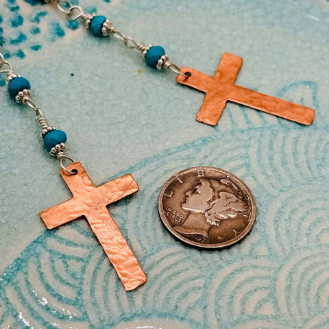 Handcrafted Turquoise and Copper Rosary Earrings – JANECKA Jewelry | Made in USA Janecka 