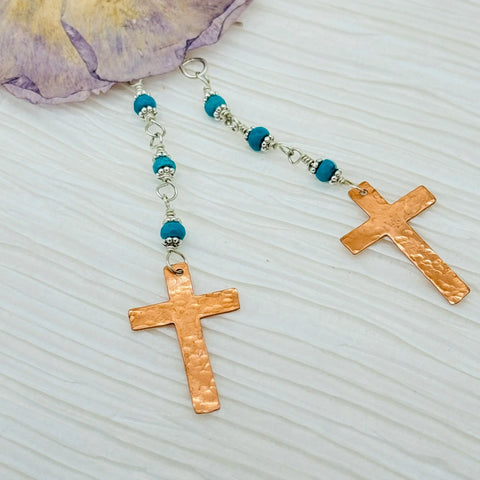 Handcrafted Turquoise and Copper Rosary Earrings – JANECKA Jewelry | Made in USA Janecka 
