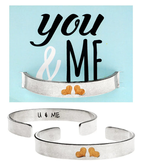 Handcrafted U & Me Cuff Bracelet – Recycled Pewter with Gold Enamel Hearts | Made in USA Jewelry Gift Whitney Howard Designs  Hearts of Gold Bracelets
