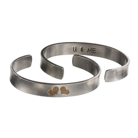 Handcrafted U & Me Cuff Bracelet – Recycled Pewter with Gold Enamel Hearts | Made in USA Jewelry Gift Whitney Howard Designs  Hearts of Gold Bracelets