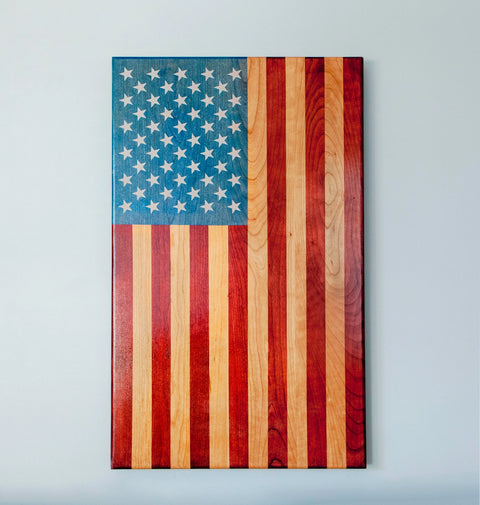 Handcrafted Vertical Cherry Hardwood American Flag Wall Decor – Patriotic Home Accent | Made in USA American Grains LLC 