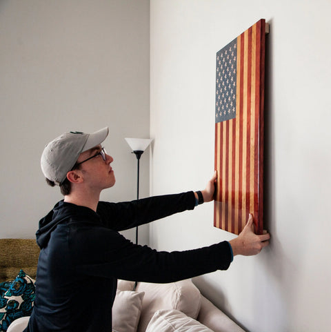 Handcrafted Vertical Cherry Hardwood American Flag Wall Decor – Patriotic Home Accent | Made in USA American Grains LLC 