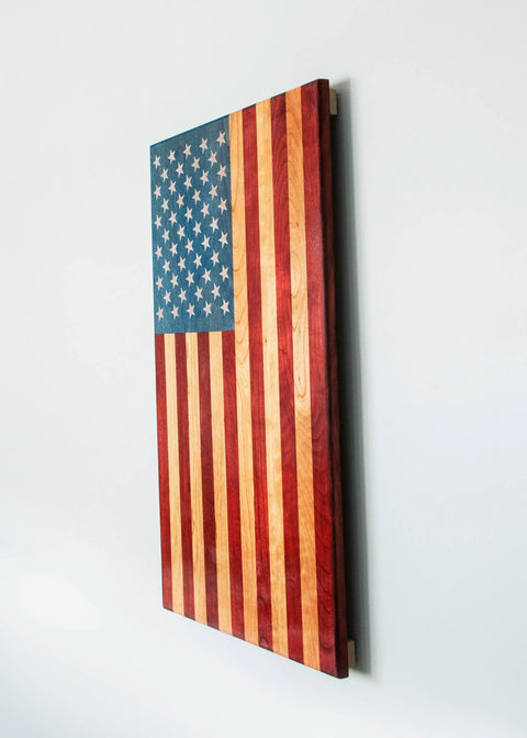 Handcrafted Vertical Cherry Hardwood American Flag Wall Decor – Patriotic Home Accent | Made in USA American Grains LLC 