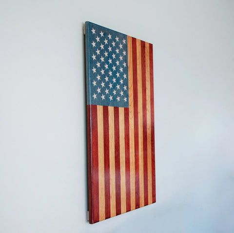 Handcrafted Vertical Cherry Hardwood American Flag Wall Decor – Patriotic Home Accent | Made in USA American Grains LLC 