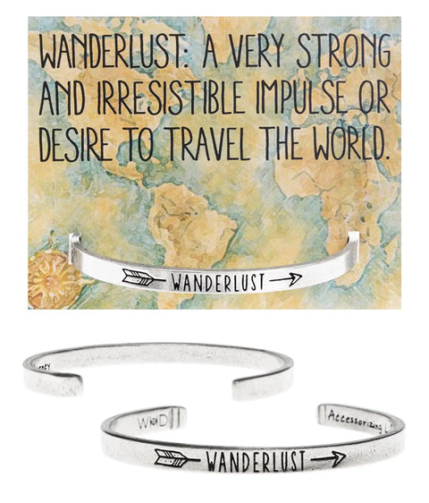 Handcrafted Wanderlust Cuff Bracelet – Recycled Pewter Open Band | Inspirational Travel Jewelry Made in USA Whitney Howard Designs  Cuff Bracelets