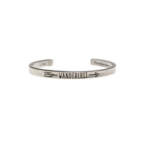 Handcrafted Wanderlust Cuff Bracelet – Recycled Pewter Open Band | Inspirational Travel Jewelry Made in USA Whitney Howard Designs  Cuff Bracelets