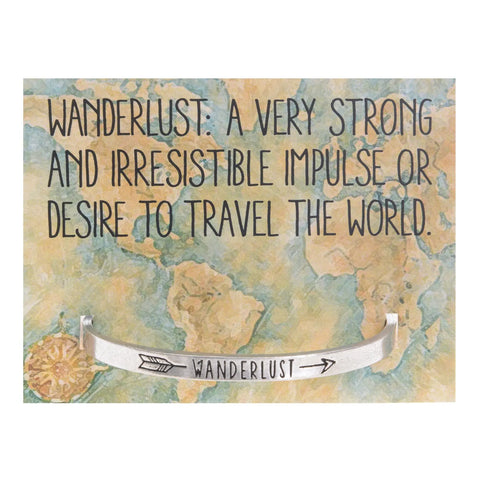 Handcrafted Wanderlust Cuff Bracelet – Recycled Pewter Open Band | Inspirational Travel Jewelry Made in USA Whitney Howard Designs  Cuff Bracelets