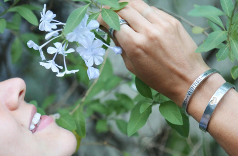 Handcrafted Wanderlust Cuff Bracelet – Recycled Pewter Open Band | Inspirational Travel Jewelry Made in USA Whitney Howard Designs  Cuff Bracelets