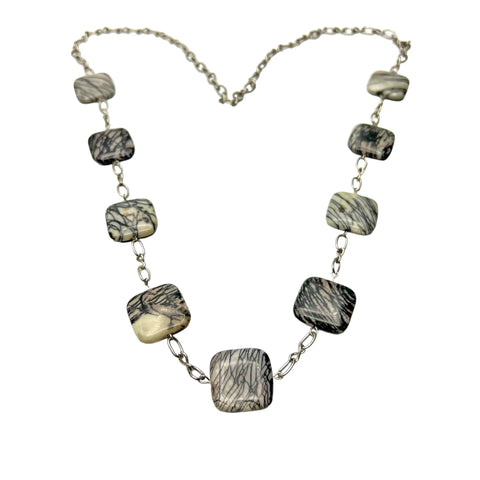 Handcrafted Web Agate Gemstone Necklace – 18 Inch Silver Chain – Women-Owned Artisan Jewelry | Made in USA Michelle Marie Boutique  Necklace