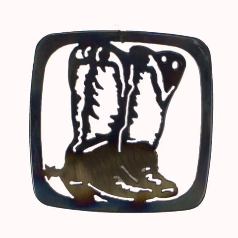 Handcrafted Western Cowboy Boots Drink Coaster – Rustic Metal Art | Made in USA Veteran-Owned Knights Home Decor  item