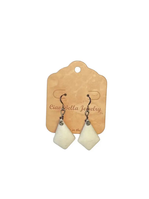 Ocean-Inspired White Diamond Sea Glass Earrings With Silver Flower Michelle Marie Boutique  Earrings