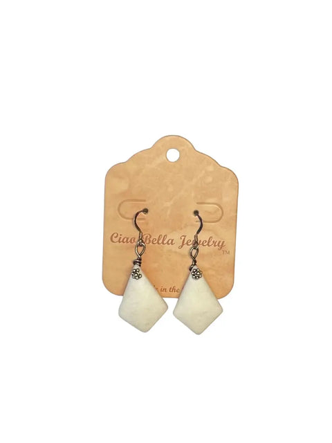 Handcrafted White Diamond Sea Glass Earrings With Silver Flower Charm – Coastal Jewelry Bohemian Style | Made in USA Michelle Marie Boutique  Earrings