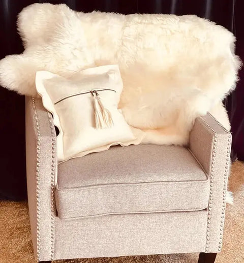 Handcrafted White Wool Throw Pillow – Leather Tassel Accent | Made in USA Suede Kloth 