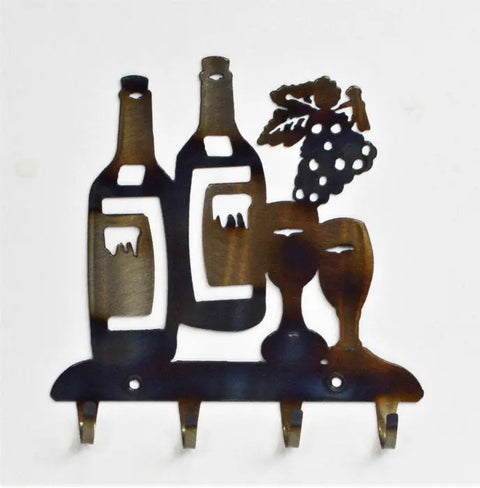 Handcrafted Wine Bottle and Glasses Metal Key Holder – Rustic Kitchen Wall Decor | Made in USA Knights Home Decor  item