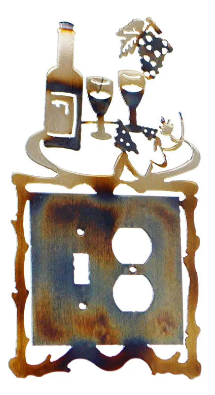 Handcrafted Wine Bottle and Two Glasses Light Switch Cover – Rustic Home Decor | Made in USA Knights Home Decor  item