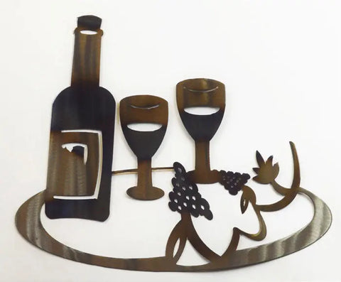 Handcrafted Wine Bottle and Two Glasses Metal Wall Art – Rustic Home Decor | Made in USA Knights Home Decor  item