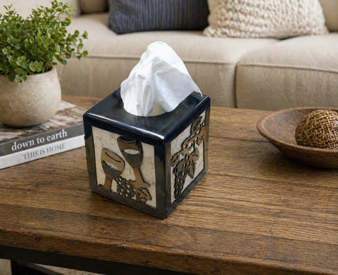Handcrafted Wine Glass And Grape Cluster Tissue Box Cover – Decorative Square Accent | Made in USA Knights Home Decor  item