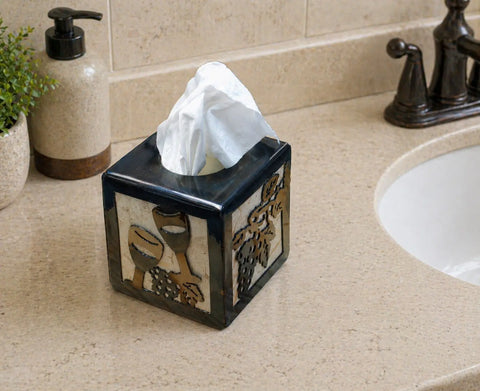 Handcrafted Wine Glass And Grape Cluster Tissue Box Cover – Decorative Square Accent | Made in USA Knights Home Decor  item
