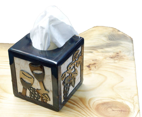 Handcrafted Wine Glass And Grape Cluster Tissue Box Cover – Decorative Square Accent | Made in USA Knights Home Decor  item
