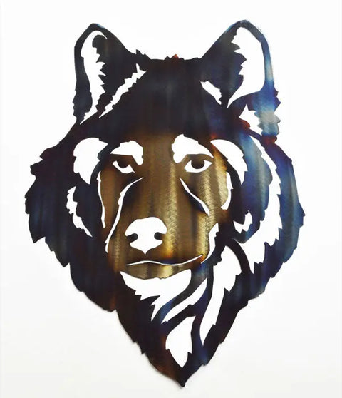 Handcrafted Wolf Head Metal Wall Art – Rustic Heat-Treated Finish | Made in USA Knights Home Decor  item