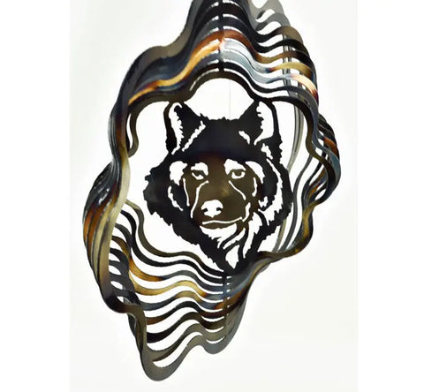 Handcrafted Wolf Head Wind Spinner – Outdoor Kinetic Art Sculpture | Made in USA by Veteran-Owned Family Business Knights Home Decor  item
