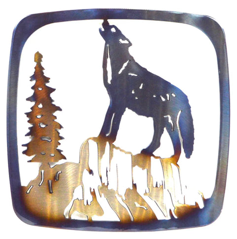 Handcrafted Wolf Howling Metal Trivet – Rustic Kitchen Decor Accent | Made in USA Unique Blue Bronze Finish Knights Home Decor  item