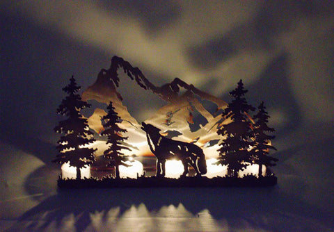 Handcrafted Wolf T Light Candle Holder – Rustic Metal Mountain Décor | Made in USA – Veteran Owned Knights Home Decor  item