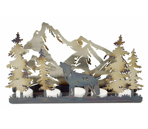 Handcrafted Wolf T Light Candle Holder – Rustic Metal Mountain Décor | Made in USA – Veteran Owned Knights Home Decor  item