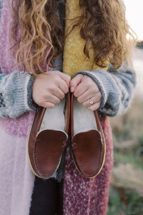 Handcrafted Women’s Leather Slippers Lined With Rabbit Fur – Winter Harbor Comfort | Made in USA Rogue Industries  Footwear