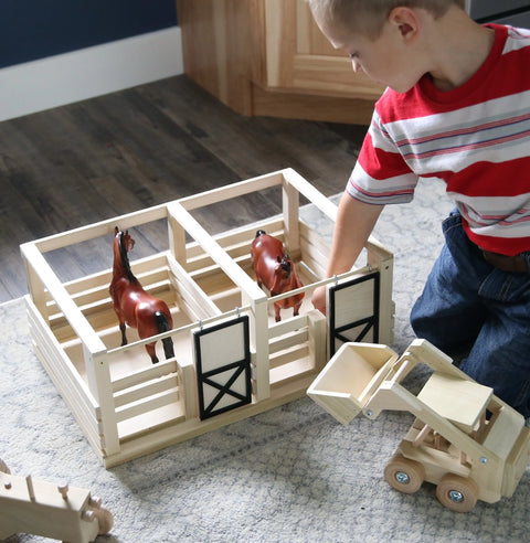Handcrafted Wooden 2-Stall Horse Stable Toy – Rustic Kids Playset | Made in USA by Amish Toy Box Amish Toy Box  Wooden Toys,Everything Farming