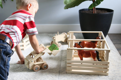 Handcrafted Wooden 2-Stall Horse Stable Toy – Rustic Kids Playset | Made in USA by Amish Toy Box Amish Toy Box  Wooden Toys,Everything Farming