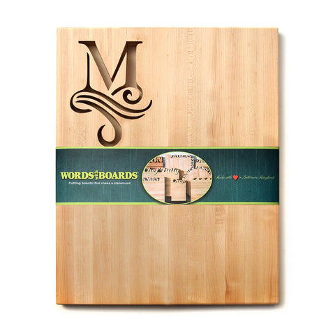 An American-made personalized single initial cutting board for sale. 