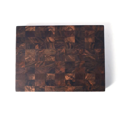 The Handcrafted Wooden Cutting Board by Words with Boards is a solid walnut end grain board with a dark checkered pattern, made in the USA—ideal for chefs and home cooks. Photographed from above on a white background.