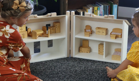 Handcrafted Wooden Dollhouse Play Set With 16-Piece Furniture – Two-Story Toy House | Made in USA Amish Toy Box  Wooden Doll House Toy
